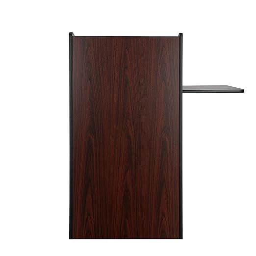 OEF Furnishings Mobile Floor Lectern with Side Shelf And Keyboard Tray, Mahogany