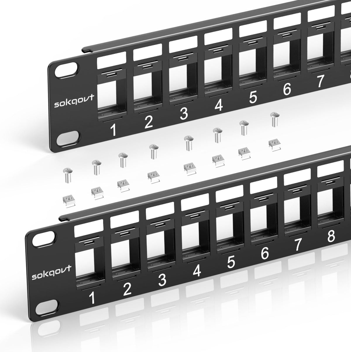 Sokqovt 24 Port Blank Keystone Patch Panel with Snap-in Design (4 Pack), Cat6 Network Patch Panel 1U 19 inch, Rack Mount Ethernet Patch Panel (for Slim Keystone Only)