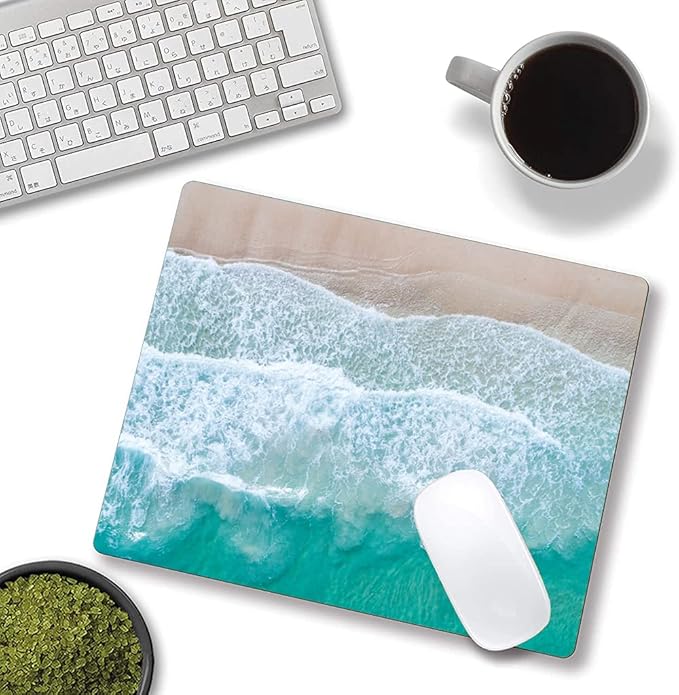 Beach Mouse Pad Custom Design, Square Waterproof Non-Slip Rubber Base Mouse Pad for Office Laptop, 9.5"x7.9"x0.12" Inch (Sea Waves)
