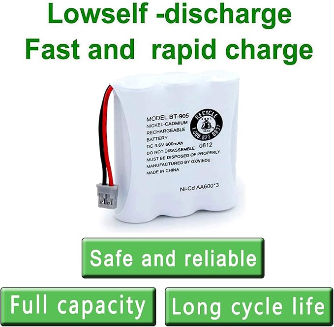 BT-905 BT905 Rechargeable Cordless Handset Phone Battery Compatible with for BBTY0663001 BBTY-0444001 BP-800 BP-905 BT-1006 3.6v 600mAh Ni-CD (2-Pack BT905)
