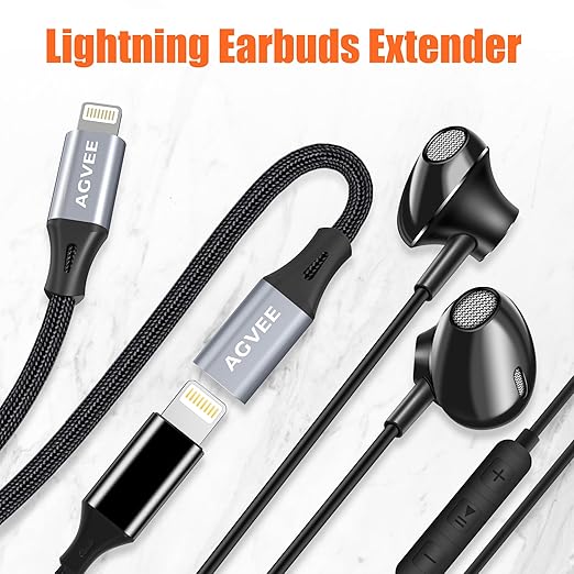 AGVEE 4 inch Lightning Extension Cable, Braided Female to Male Extender Full Function Cord Compatible with iPhone iPad, Data Sync Video Audio & Charging Connector Adapter, Dark Gray