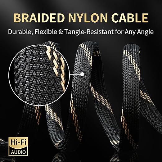 10 AWG Audiophile HiFi Speaker Audio Cable–4N OFC Core,24K Gold-Plated Banana Plugs with Nylon Braid,Compatible with Amplifier,Speakers,AV Receiver & Home Theater(9.84ft/3m) 2-Pack
