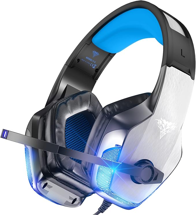 BENGOO V-4 Gaming Headset for Xbox Series X|S, Xbox One, PS5, PC, Mac, Nintendo Switch, Noise Cancelling Over Ear Headphones with Mic, LED Light, 7.1 Surround Sound, Soft Memory Earmuffs, 3.5mm