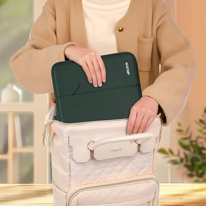 MOSISO Laptop Case 13.3 inch, 13-13.3 inch Laptop Sleeve Compatible with MacBook Air/Pro 13 / Pro 14, HP Dell ASUS Lenovo Notebook, Polyester Vertical Computer Sleeve Bag with Pocket, Midnight Green