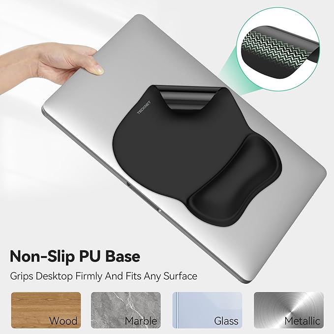 TECKNET Gel Mouse Pad with Wrist Rest, Ergonomic Office Mousepad with Wrist Support - Non-Slip & Smooth Surface Comfortable Desk Accessories Mat for Office, Gaming and Study - Charcoal Black
