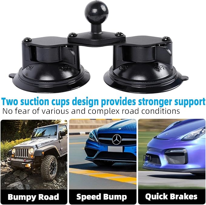 Dual Suction Cup Tablet Mount for Truck/Car, 13.4 Inch Aluminum Arm, 360° Adjustable 2-Stage Tablet Stand Holder, Compatible with iPad Pro/Air/Mini, Galaxy Tab and All 6.5-12.9" Tablets