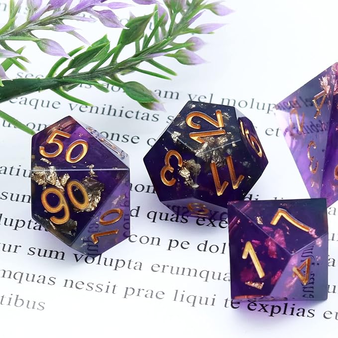 Haxtec DND Dice Set Sharp Edge Resin Dice with Dice Case Purple Black D&D Dice for RPG Role Playing Games Compatible with Dungeons and Dragons Gift War Series