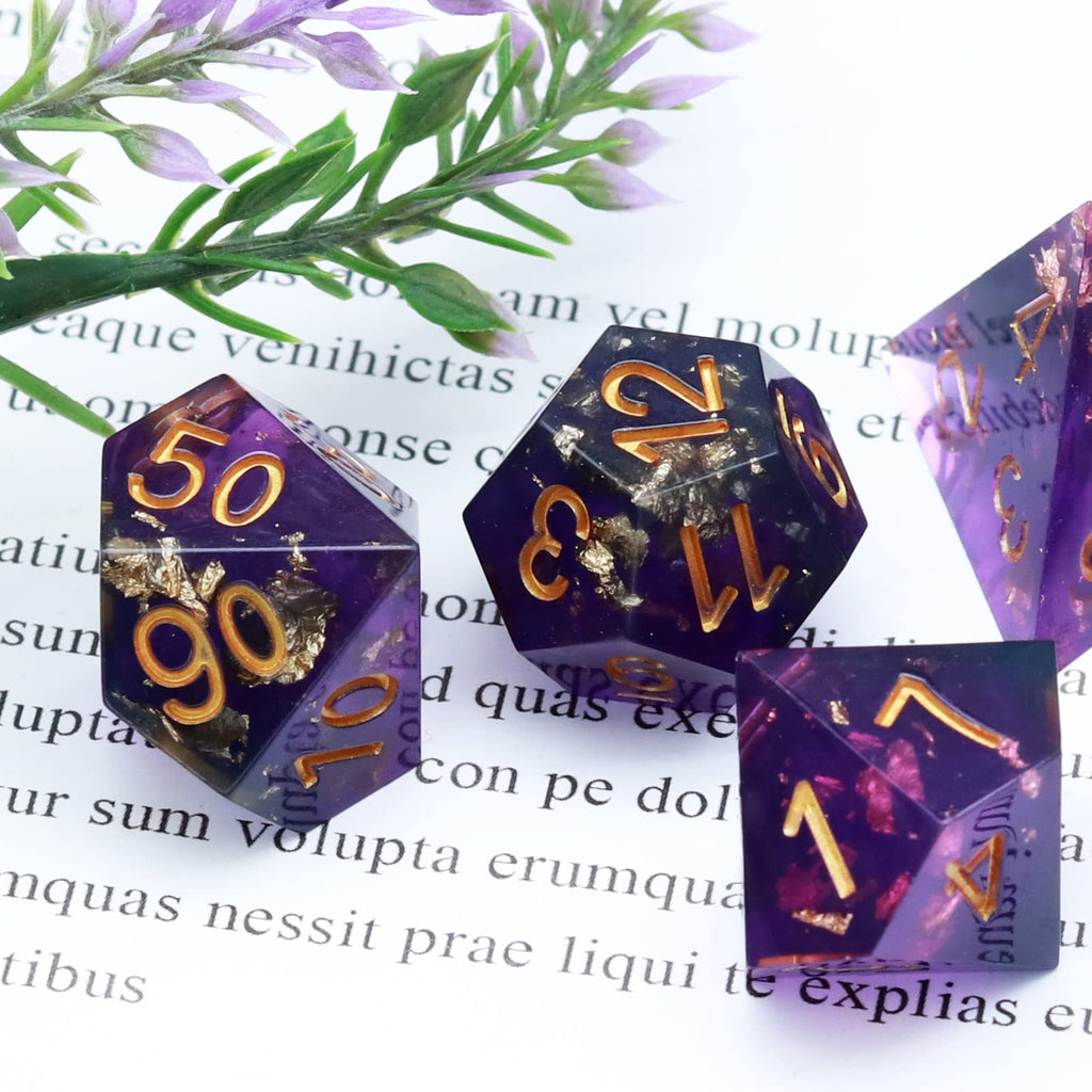 Haxtec DND Dice Set Sharp Edge Resin Dice with Dice Case Purple Black D&D Dice for RPG Role Playing Games Compatible with Dungeons and Dragons Gift War Series