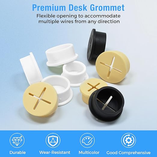 Desk Grommet, 3/4 in 20 mm Silicone Rubber Grommets, White Desk Hole Cover for Cables, Flexible Wall Cord Pass Through Grommet for Office Table Computer Home Furniture Wire Organizer-8 Pcs