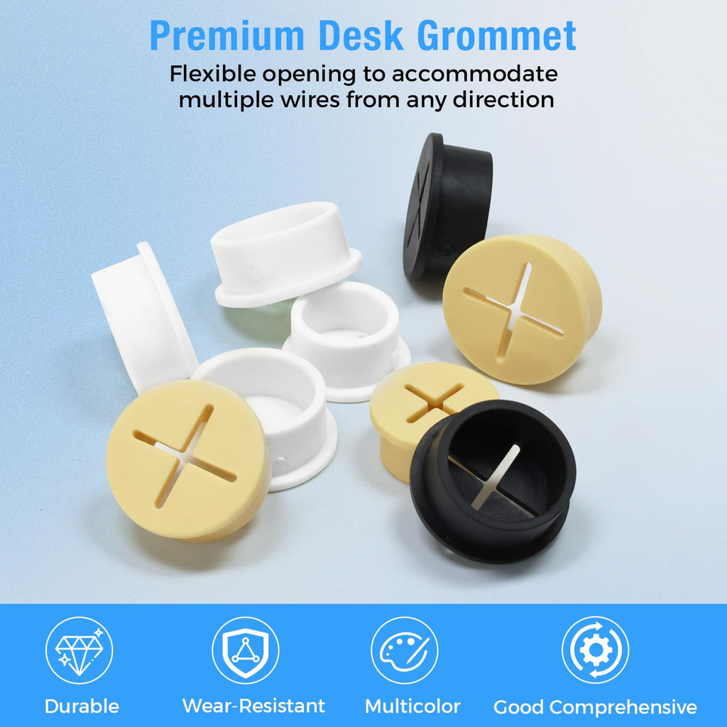 BOPOREAE Desk Grommet, 1 in 25 mm Black 15 Pcs Silicone Rubber Grommets