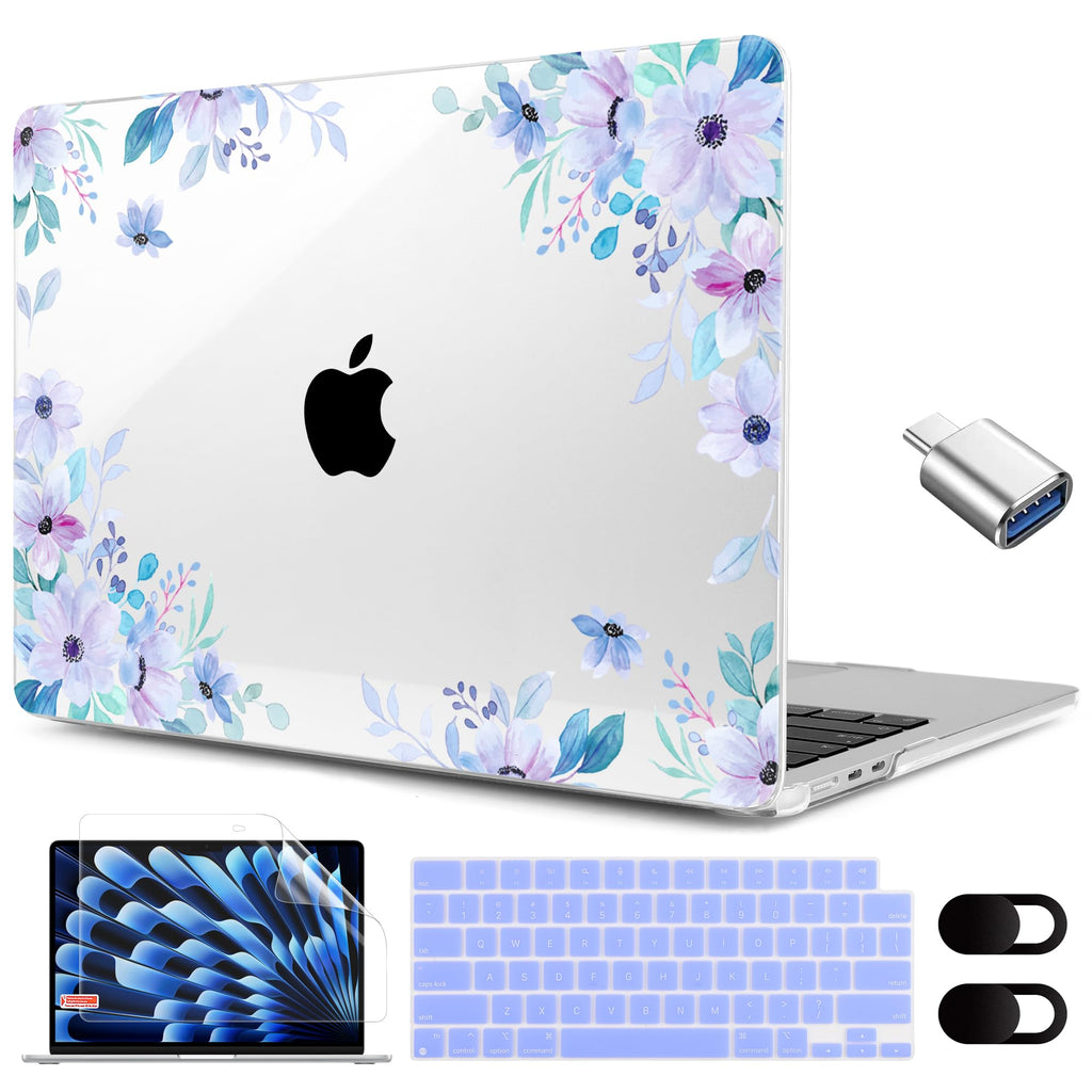 MEEgoodo for M5/M4/M3/M2 MacBook Air 15 inch Case 2026 2025 2024 2023, Case Fit Model (A3448/A3241/A3114/A2941) for MacBook Air 15.3 inch, Gold Flowers Lilies