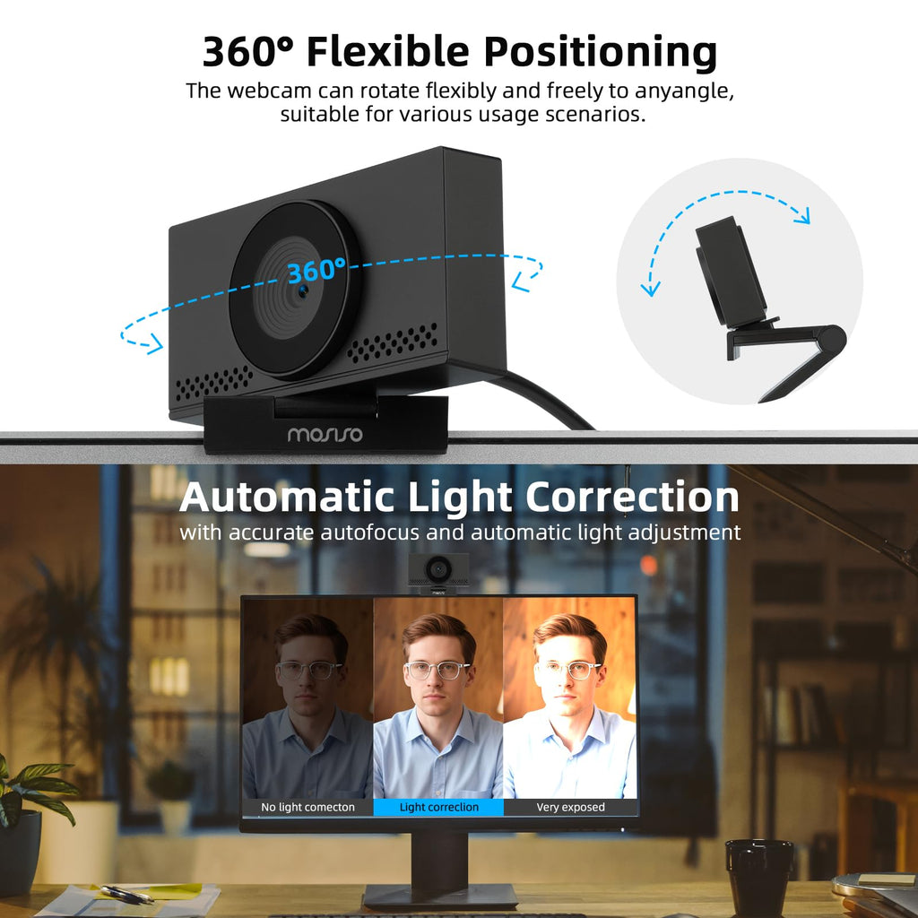 MOSISO 4K Webcam for PC & Laptop with Microphone and Webcam Cover
