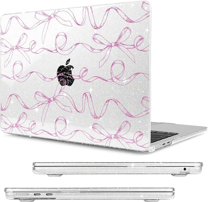 Compatible with MacBook Air 13.6 inch Case, M4 A3240/M3 A3113/M2 A2681 (Released 2025 to 2022), Hard Shell, Keyboard Cover, Screen Protector, Webcam Cover & Type-C Adapter, Sparkly Bows