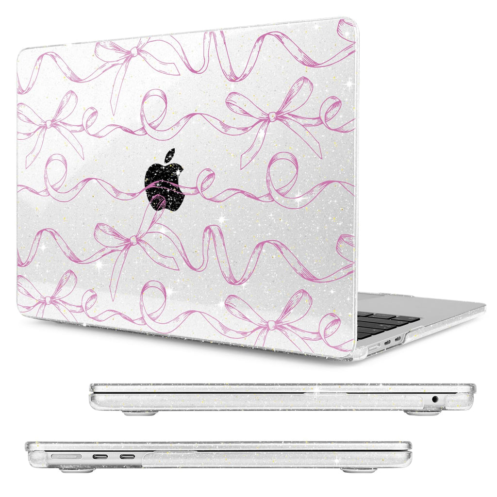 MecBevia Compatible with 2026 M5 MacBook Air 13 inch Case 2026 2025 2024-2022 M5 A3449 M4 A3240 M3 A3113 M2 A2681, Keyboard Cover, Screen Protector, Webcam Cover & Type-C OTG, Sparkly Bows
