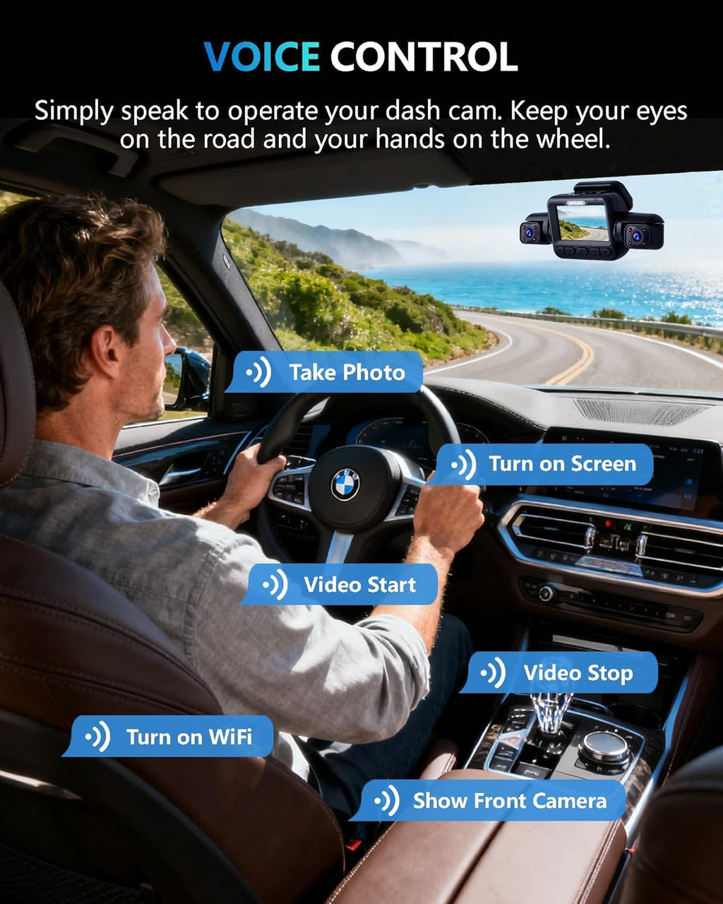 HUPEJOS AI 4K Dash Cam Front and Rear, 4 Channel 360° View Camera for Car