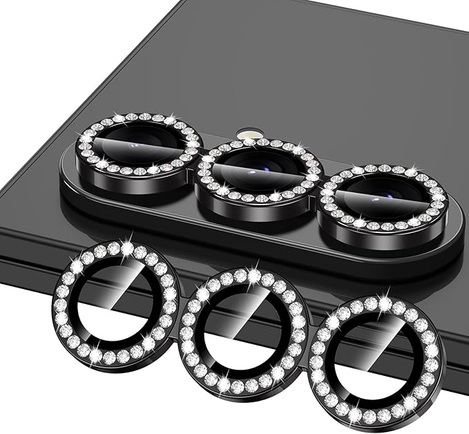 for Samsung Galaxy Z Fold 7 Camera Lens Protector, Individual Metal Ring Tempered Glass Lens Cover, [Strong Adsorption] Scratch Resistant Ultra-Thin HD Clear Lens Cover, 1 Set-Black Diamond