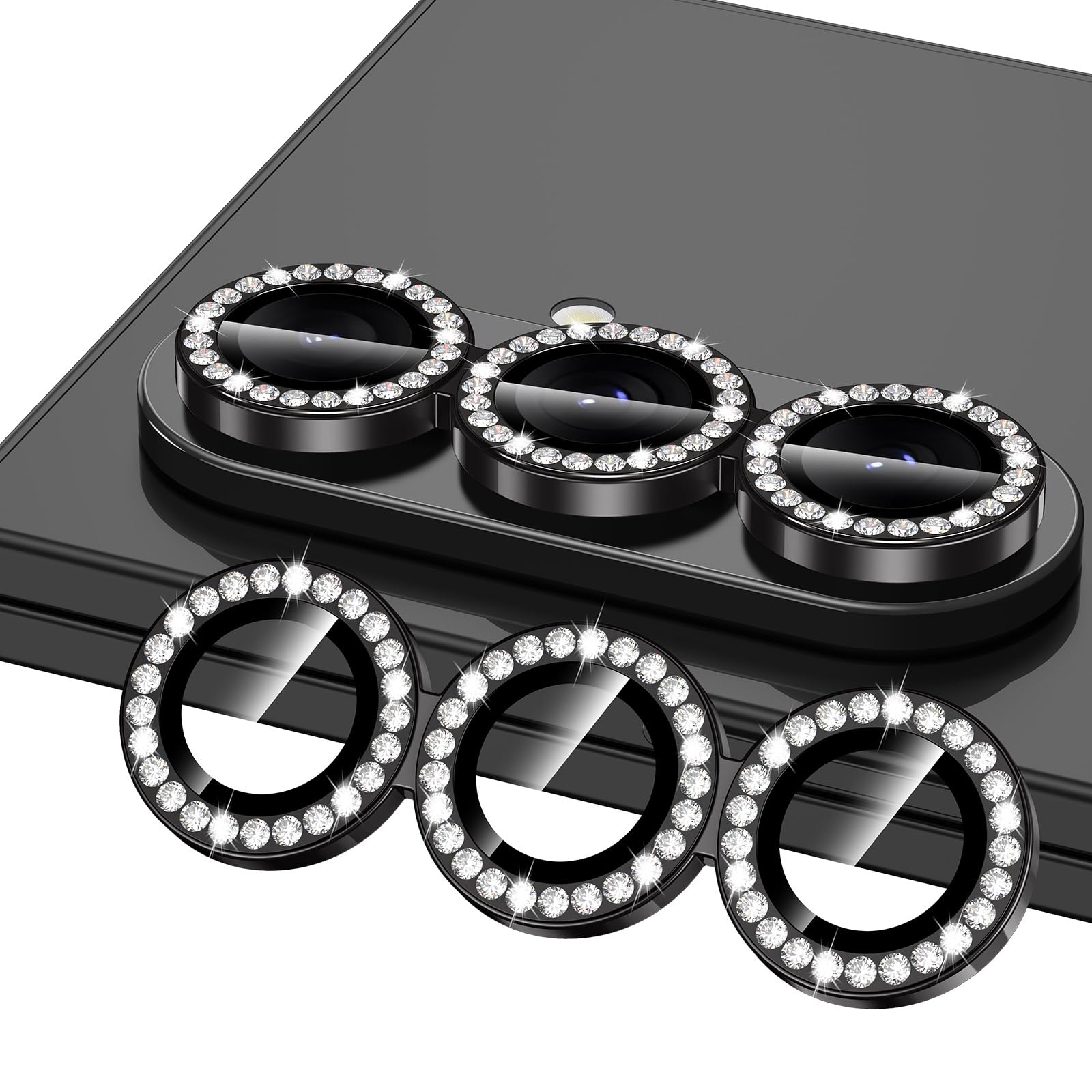 Avocase for Samsung Galaxy Z Fold 7 Camera Lens Protector, Individual Metal Ring Tempered Glass Lens Cover, [Strong Adsorption] Scratch Resistant Ultra-Thin HD Clear Lens Cover, 1 Set-Black Diamond