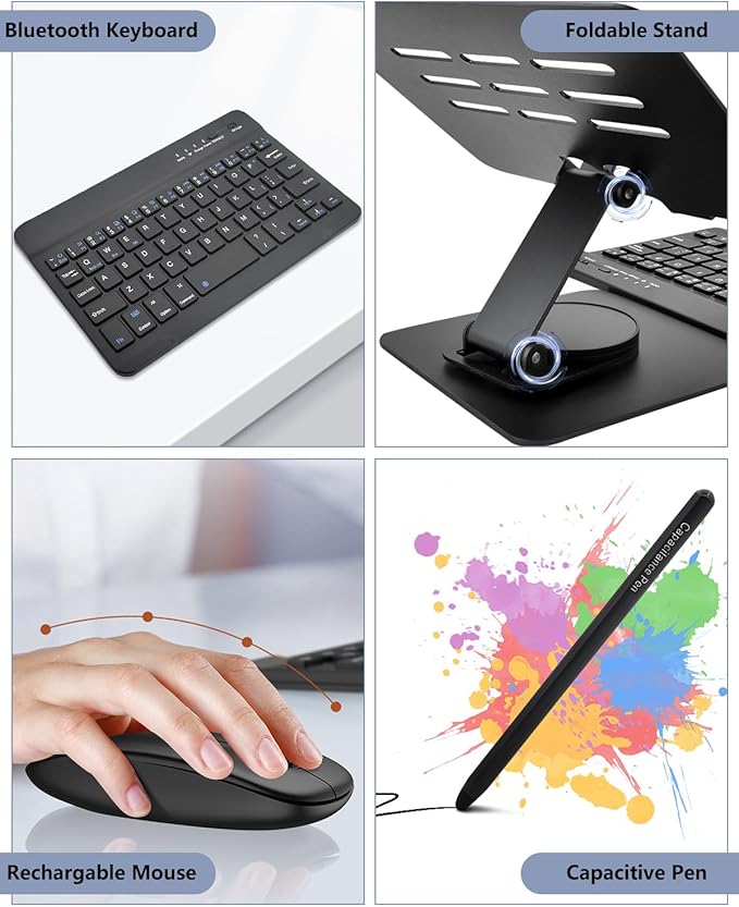 for Samsung Galaxy Z Fold 7 6 5 4 All Fold Smartphones Bluetooth Keyboard Stand Mouse & Pen Set, Portable Travel Wireless Keyboard Adjustable Foldable Aluminum Alloy Desk Holder for 4.7"-8.5" Tablets