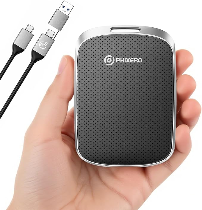 PHIXERO P5PLUS Portable SSD 512GB Up to 550MB/s, USB 3.2 Gen 2 External Solid State Drive，USB C to C&A for Smartphone，Tablet，PC，Labtop (Black)