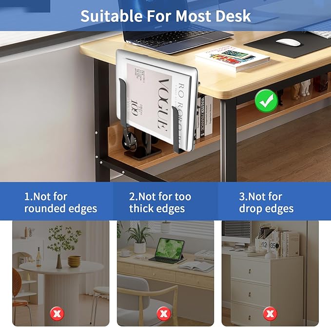 LUKETURE Adjustable Side Laptop Mount, No Drill Laptop Holder, Under Desk Storage, Clamp-On Laptops Stands, Desk Side Mount for Laptops, Mac mini, Keyboard with Anti-Scratch Silicone