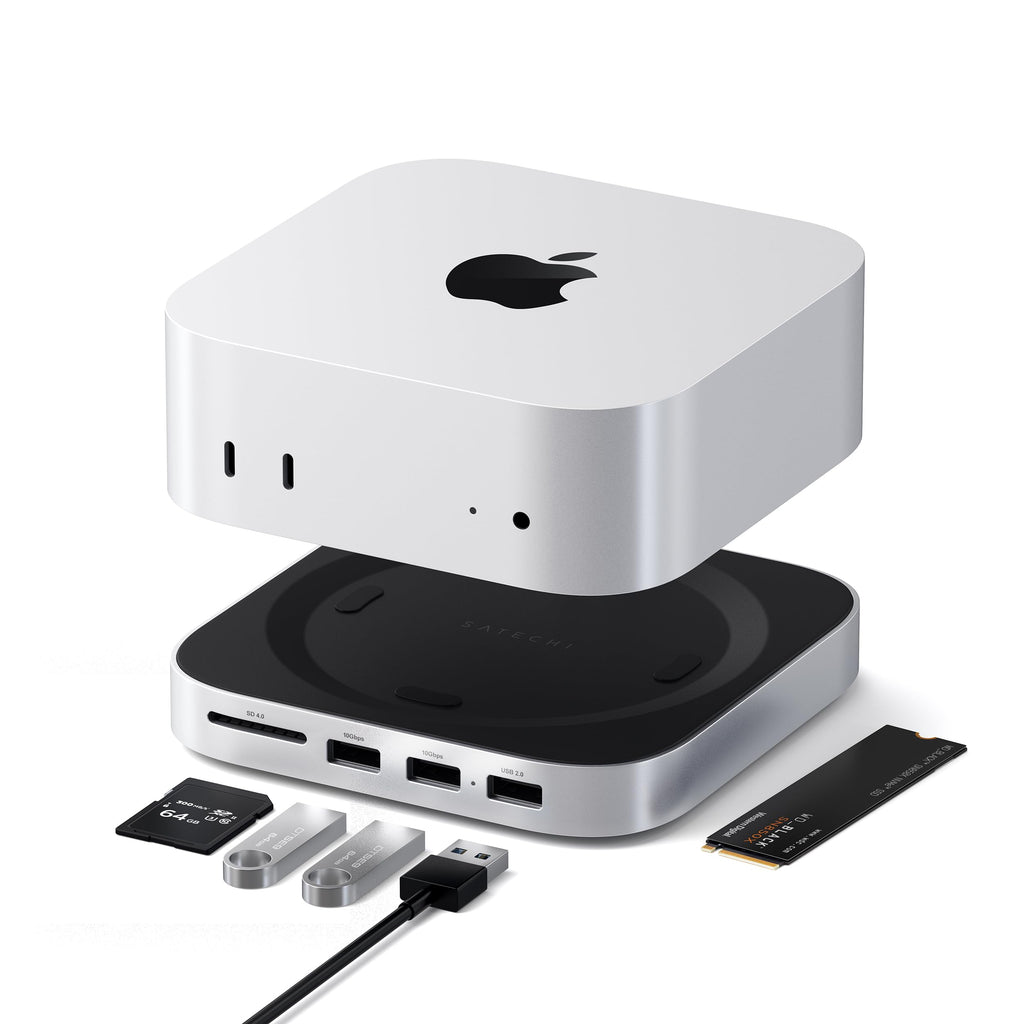 Satechi Mac mini M6, M5 Pro, M4 Hub & Stand with NVMe SSD Enclosure, Silver
