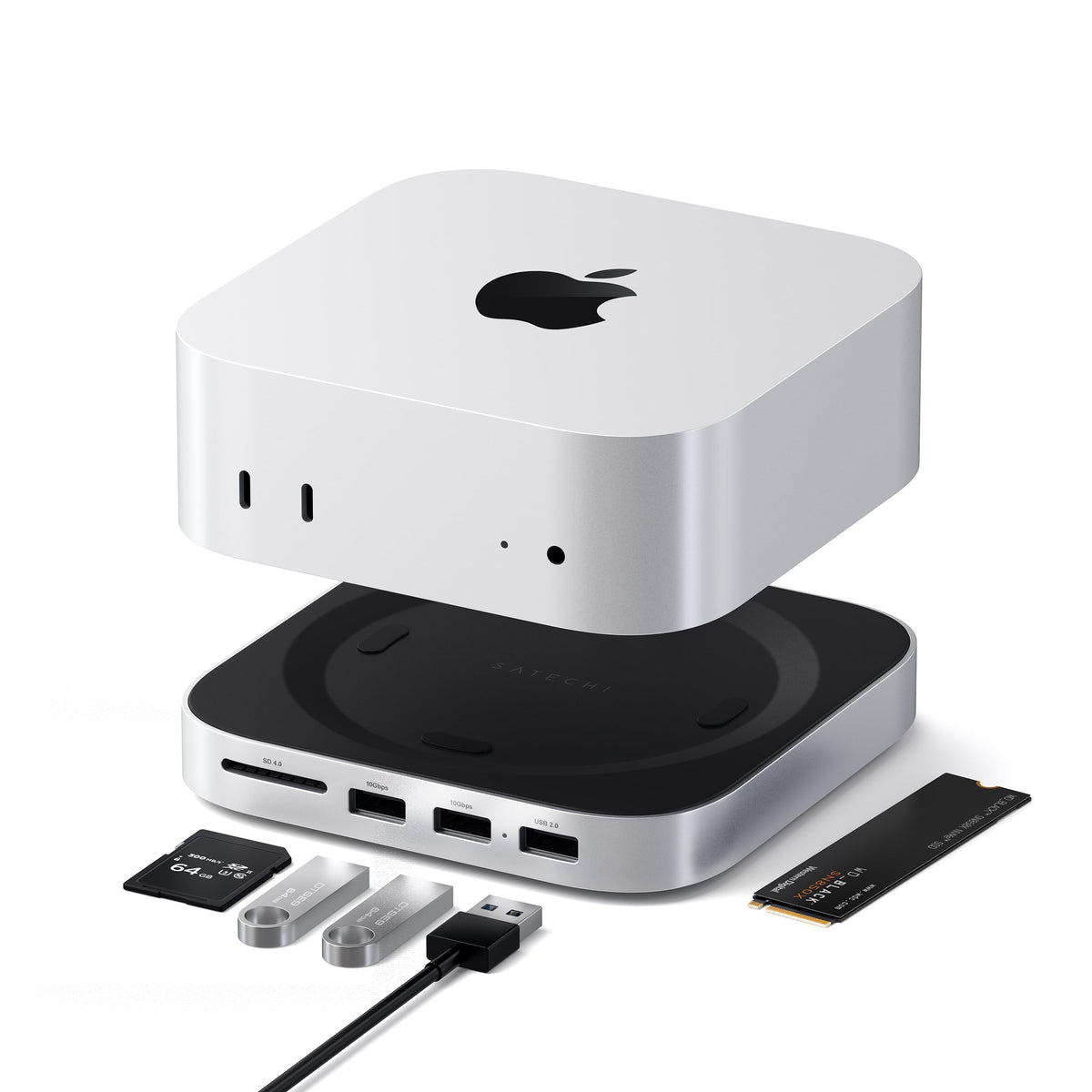 Satechi Mac mini M6, M5 Pro, M4 Hub & Stand with NVMe SSD Enclosure, Silver