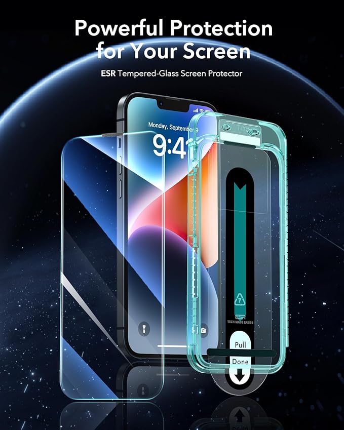 ESR 3 Pack for iPhone 16e/ iPhone 14/ iPhone 13/ iPhone 13 Pro Screen Protector, [9H Hardness] [Military Grade Shatterproof] Tempered Glass Film with Flawless Fit Tray
