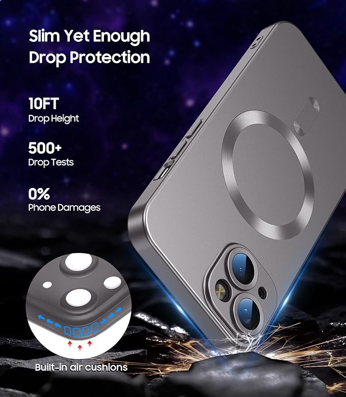 Magnetic for iPhone 15 Case [Compatible with MagSafe][Built-in Camera Lens Protector] Slim Soft Silicone Bumper Shockproof Metallic Shine Phone Case (Gray)