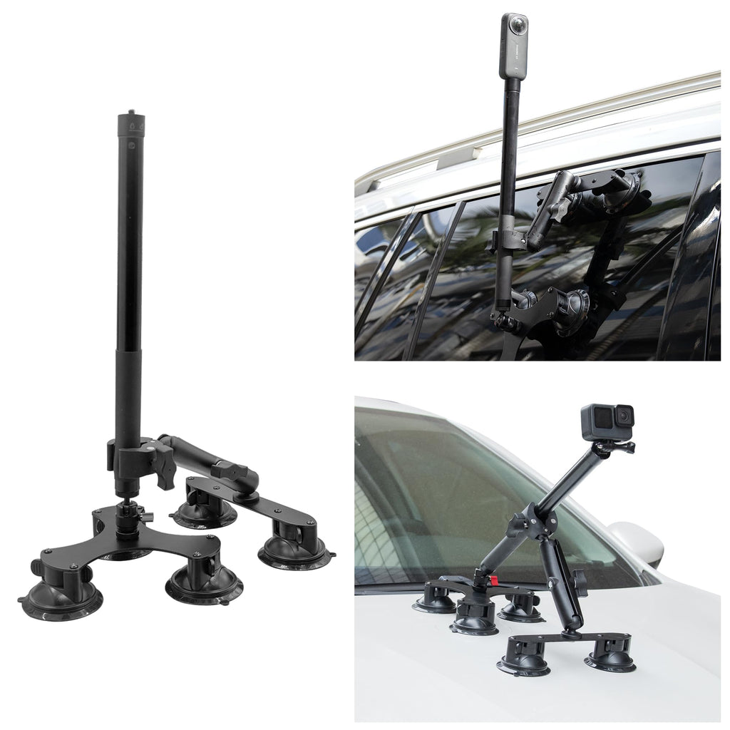 Taisioner Suction Car Mount for Camera Insta360 X5/X4/X3/X2/GO 3/ONE/RS Compatible with Gopro Max 360 Outside Car Mount with 67” Invisible Selfie Stick 5 in 1 Suction Camera kit for Action Camera