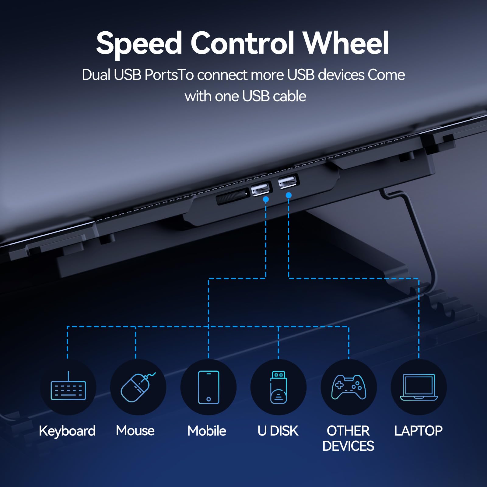 ICE COOREL Laptop Cooling Pad with 6 Cooling Fans, Cooling Pad for Laptop Fan 13-15.6 Inch, Laptop Cooler Stand with 6 Height Adjustable, Notebook Cooler Pad with Two USB Port