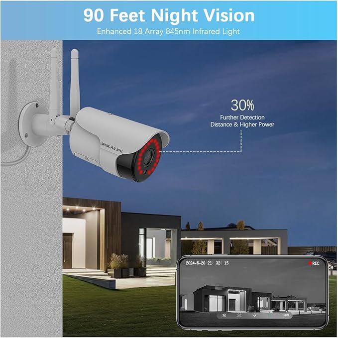 WEILAILIFE 【2-Way Audio】 Outdoor Wireless Security Camera System, Wireless DVR System, WiFi Video Surveillance Systems, Home Security Cameras NVR