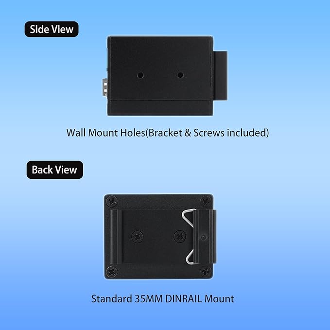 50W Industrial Mini Ethernet PoE+ Injector, 2 Ports Gigabit PoE+ Switch,High PoE+ 40W Each Port,IEEE802.3at/802.3af Compliant,Plug & Play, Wall Mount & Din Rail Mount(40W)