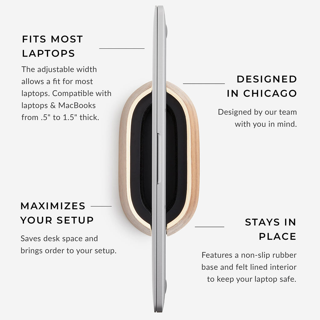 HumanCentric Vertical Laptop Stand in Black Walnut Wood, Upright Adjustable Holder and Dock, Laptop Vertical Stand Fits MacBook Pro and Other Laptops.5" to 1.5", Clamshell Compatible
