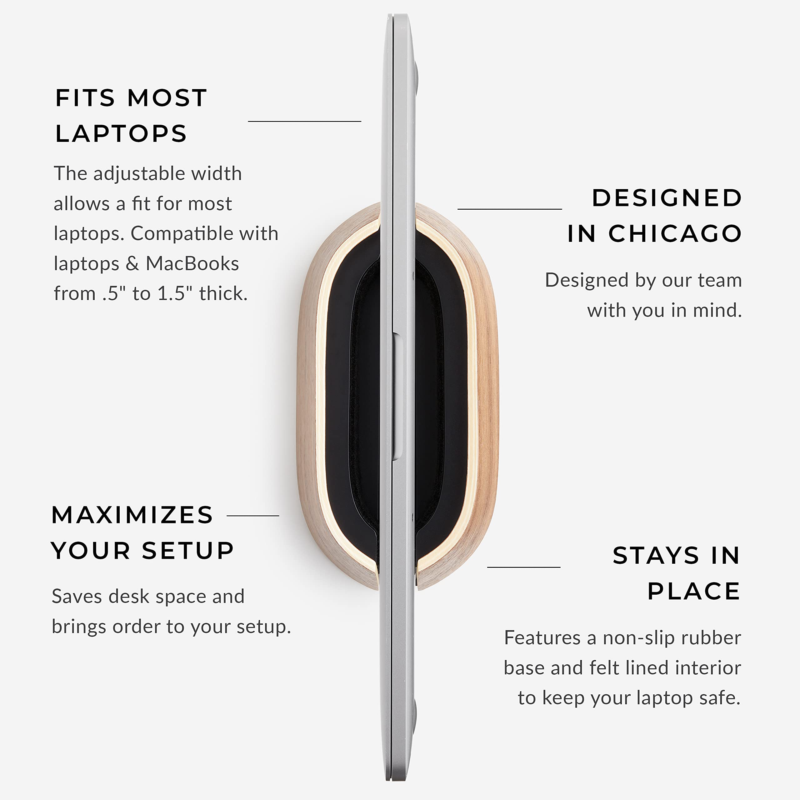 HumanCentric Vertical Laptop Stand in Black Walnut Wood, Upright Adjustable Holder and Dock, Laptop Vertical Stand Fits MacBook Pro and Other Laptops.5" to 1.5", Clamshell Compatible