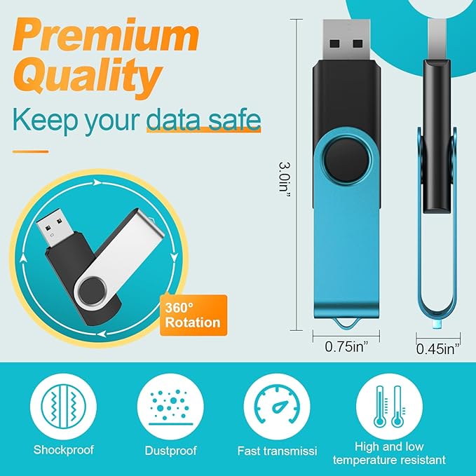 Kepmem 10 Pack Thumb Drive 32GB Flash Drives Bulk, Metal Swivel USB Drive 3.0 Memory Stick 32 Giga Pen Drive Colorful Jump Drive 32 GB Zip Drive with Multicolor Lanyards for Data Storage and Transfer