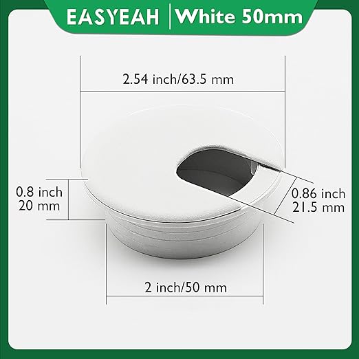 2 Pcs Desk Grommet 2" / 50 mm, Desk Cord Hole Cover, Cable Grommet ABS Plastic, Desk Hole Grommet for Home & Office Pc, Detachable Cable Cord Organizer-White