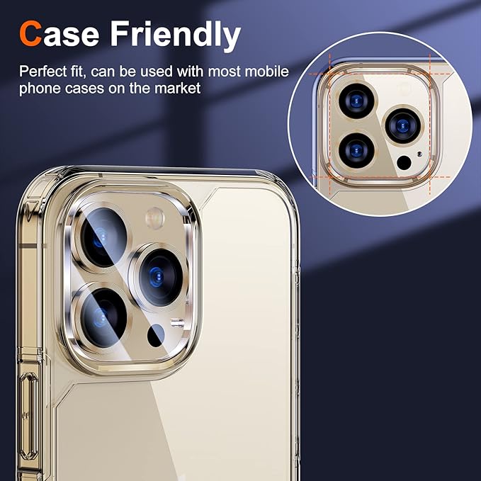UniqueMe [3 Pack] Camera Lens Protector Compatible with iPhone 13 Pro 6.1" / 13 Pro Max 6.7" Tempered Glass,[Case Friendly][New version][Scratch-Resistant][Easy Installation] -Gold