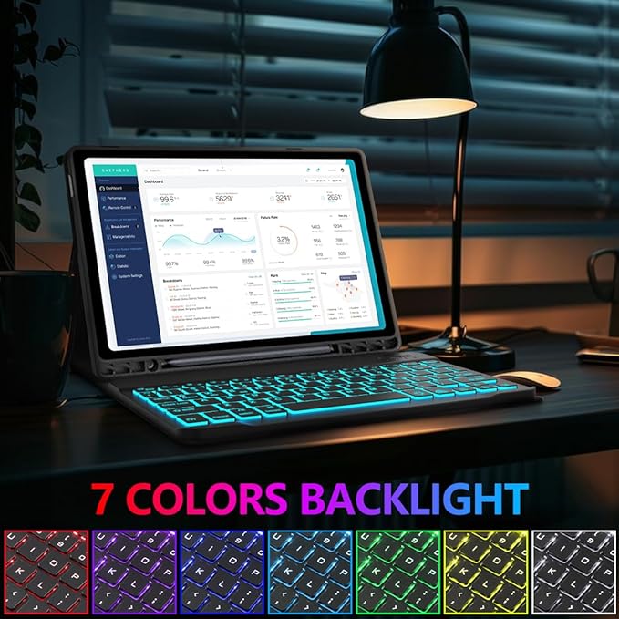 Keyboard Case for Samsung Galaxy Tab A9 Plus 5G 11 inch 2023 (SM-X210/X216/X218), 7 Color Backlit Detachable Keyboard Bluetooth, Smart Folio Cover with S Pen Holder for Galaxy Tab A9+ 11"（Dark Blue