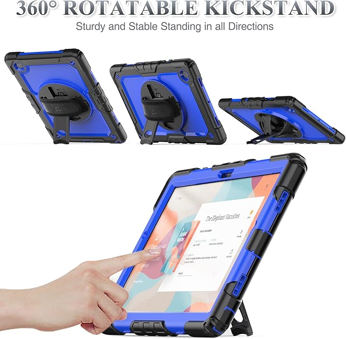 SEYMAC stock Case for Samsung Galaxy Tab A8 10.5'', Full-Body Drop Protection Case with Screen Protector Pencil Holder [360° Rotating Hand Strap] &Stand, Blue+Black