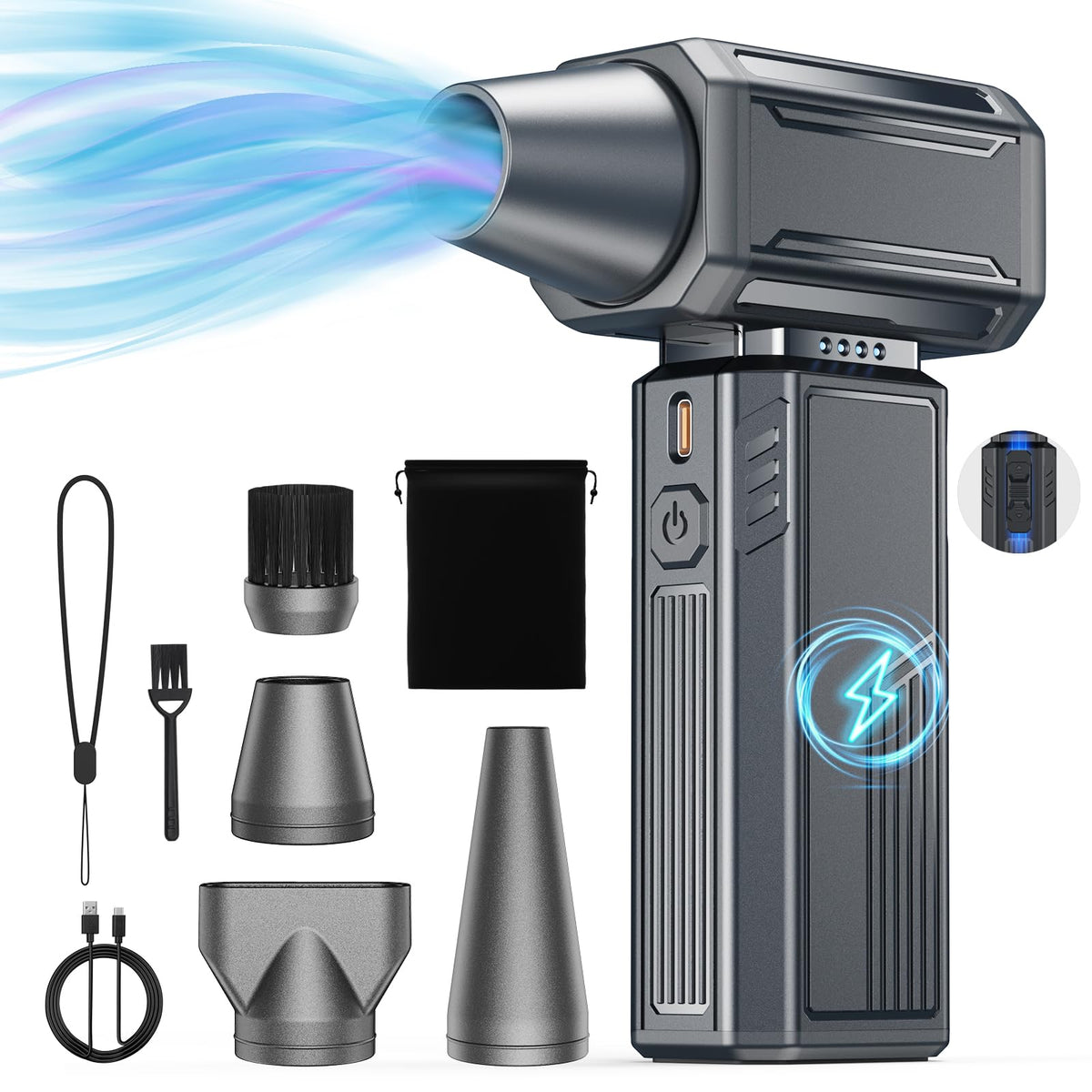 Compressed Air Duster,200000RPM Electric Duster,Stepless Speed Mini Air Blower,Replace Canned Air Duster,Cordless Rechargeable Jet Fan Blower for Keyboard Computer Car Cleaning Dry-Black