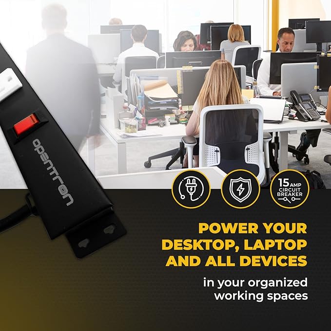 9 Outlets 3 Feet Power Cord 3 Feet Body Opentron OT3093 Heavy Duty Metal Surge Protector Power Strip with Mounting Parts - Free End Caps for Shipping Protection Only