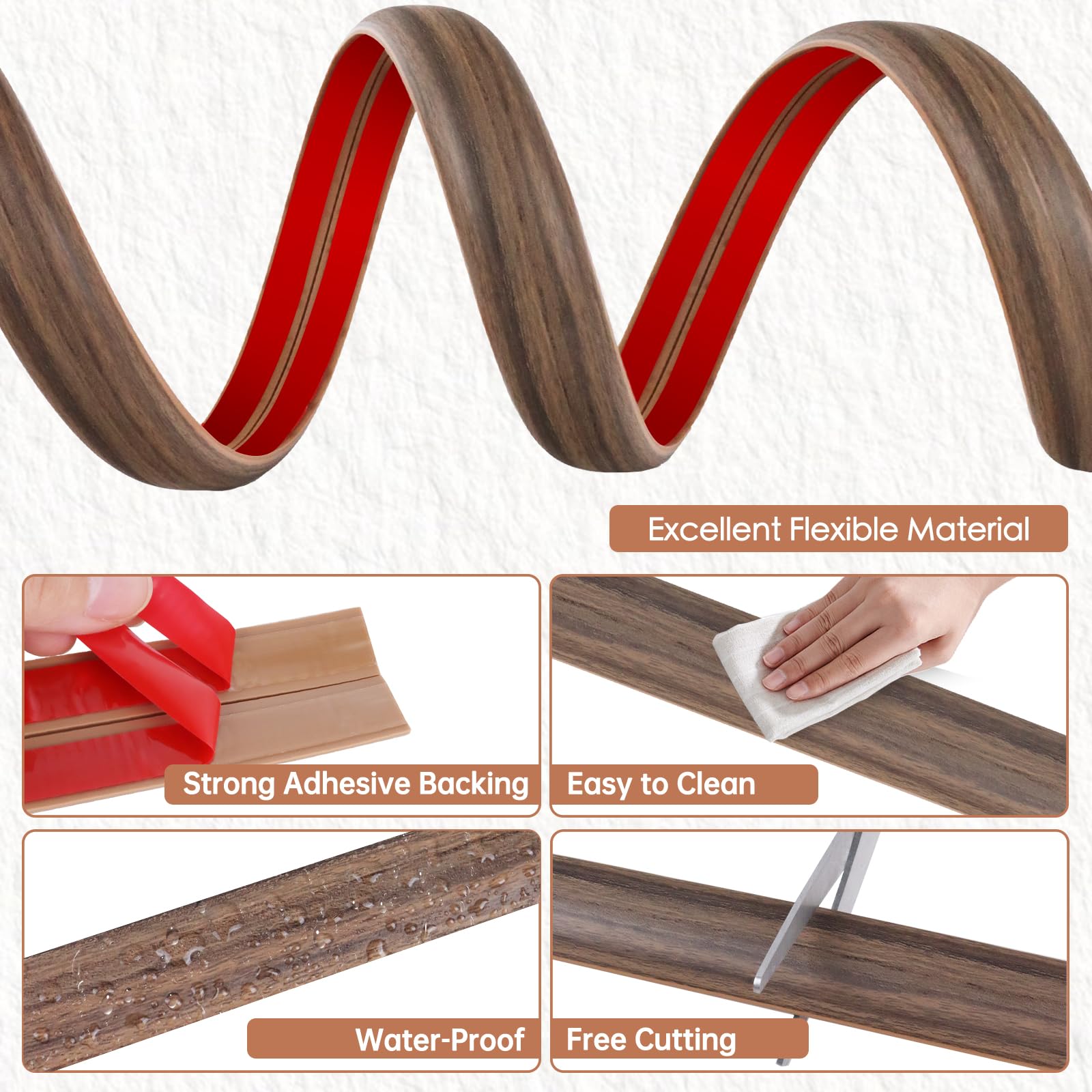 Floor Cord Cover for Wires on Floor Self Adhesive Cord Hider Floor Cable Management Wire Covers for Cords Protector Prevent Cable Trips Cord Cavity W 0.32" x H 0.32", Misty Brown Wood, 3.3Ft