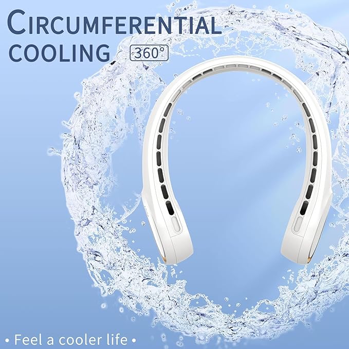 FrSara Neck Fan, Portable Personal Fan Strong Wind, 5200mAh, Air Volume,360° Cooling, No Hair Twisting, Air Volume On 2 Sides, Non-Slip, Quick Charge, Long Use Time, Birthday Gift for Women, Dad, Men