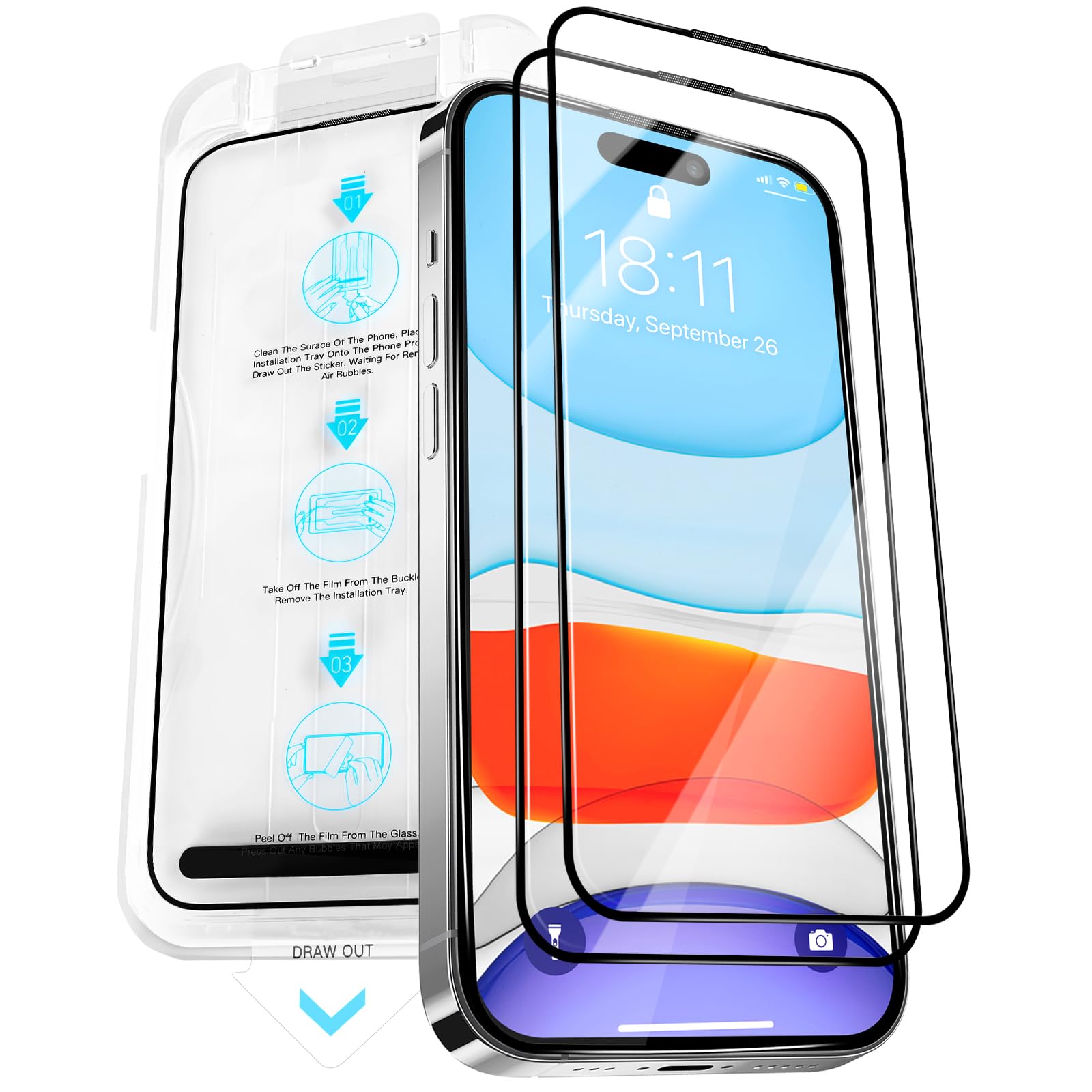 Vongong 2 Pack Screen Protector for iPhone 16,Durable and Drop-Proof with 9H Hardness,Bubble-and-Dust-Free 16 HD High-Aluminum Tempered Glass,Easy Installation Exclusively