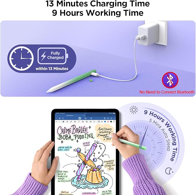 Stylus Pen for iPad 2018-2024, 15Mins Fast Charge for Apple iPad Pencil, Palm Rejection,Tilt Sensitivity,Pencil for iPad 10/9/8/7/6, iPad Pro 12.9"/11"/13" M4, iPad Air 5/4/3/11"-13" M2, iPad Mini 6/5