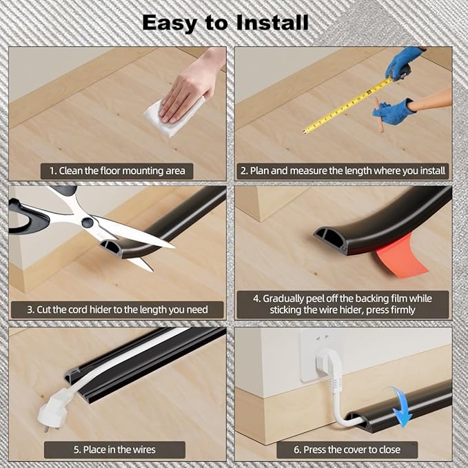 4FT Side-Open Extension Cord Covers for Wires on Floor,Silicone Power Cable Protector Cord Hider Management Strip,Hide Electric Wire on Carpet,Chord Runner Protective Safety Wiremold,Brown