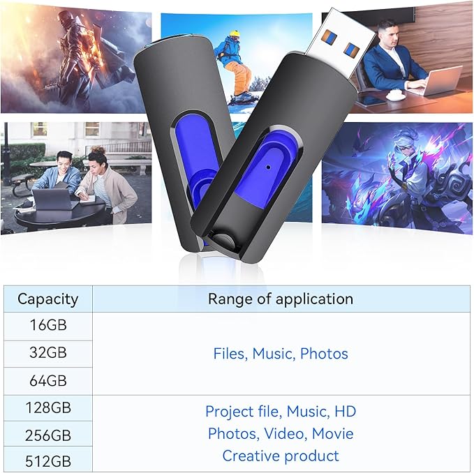 JUANWE 32GB Flash Drive 3.0 USB 5 Pack Thumb Drive Retractable Slide Memory Sticks for Computers Bulk USB Jump Drive Data Storage Pen Drive Blue