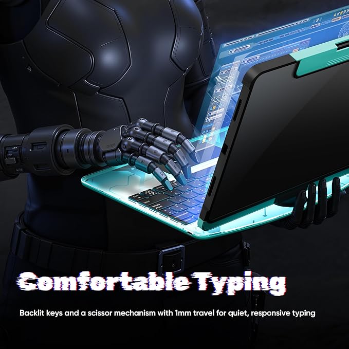KITONE Transparent Case with Wireless Keyboard only for 2024 iPad Pro 11-in.(M4), 7 Colors Backlight, Trackpad, 360°Rotating Stand for iPad Pro 11(5th Gen), Tech Style