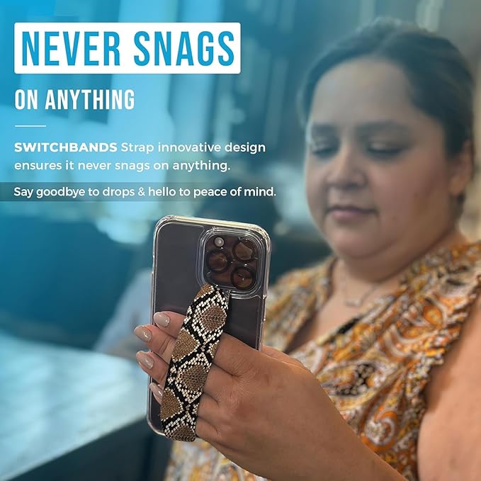 Phone Grip Strap - Pack of 2 Reversible Finger Holder for Phone Back, Customizable Anti-Slip Design, Wireless Charging Compatible Detachable Holder for iPhone - Metallic Black