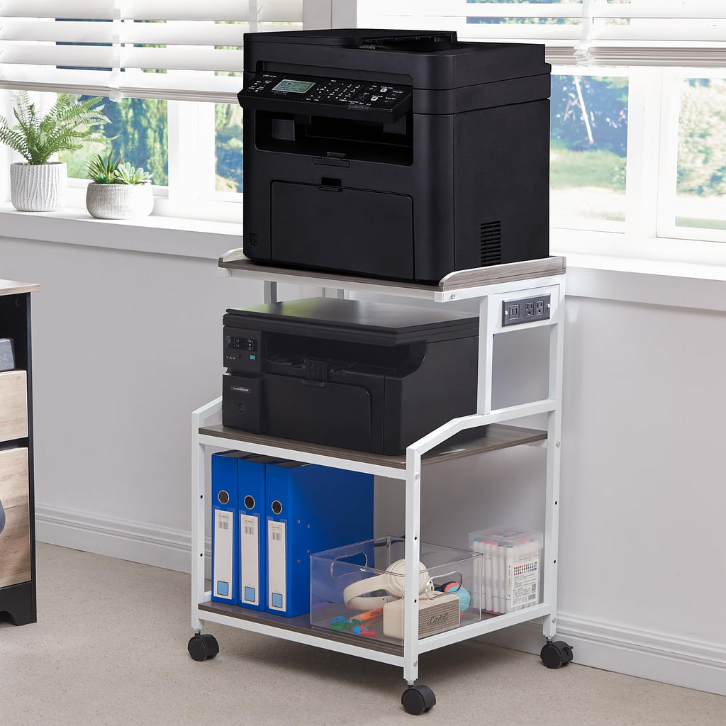 Lauren&Harold 34'' Printer Stand with Power Outlets & USB Ports Grey/White